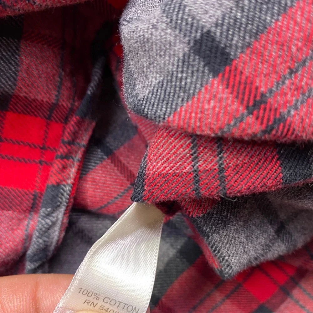 Banana Republic Mens Red Grey‎ Plaid Flannel Button Down Shirt Medium Western